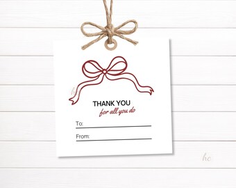 Coquette Bow Gift Tag Printable – Thank You For All You Do, Minimalist Favor Label