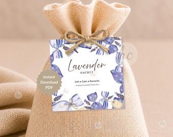 Lavender Sachet Favor Tags, Watercolor Thank You Gift, Bridal Party Printable PDF