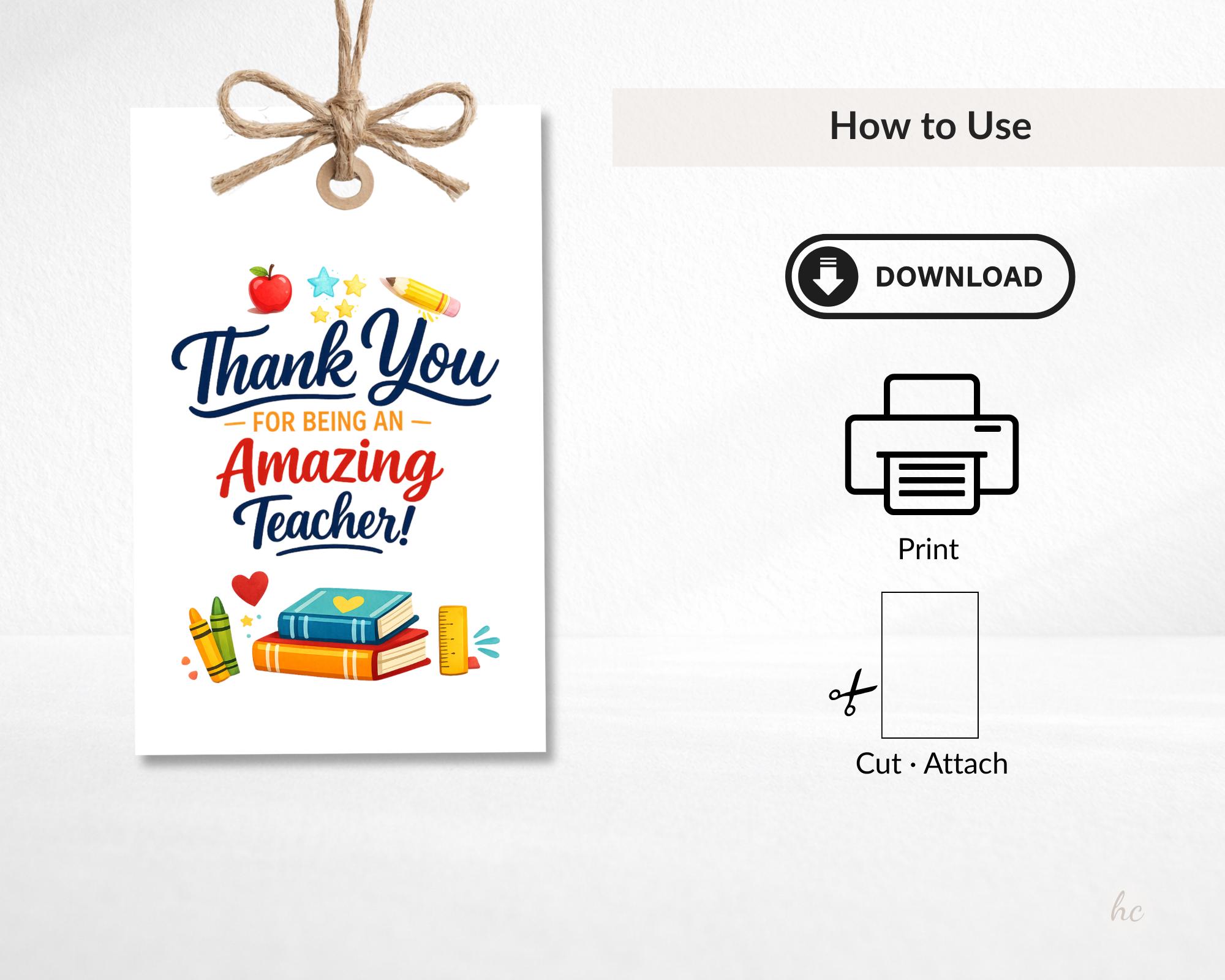 Teacher Appreciation Gift Tag Printable | Classroom Thank You Tag ...