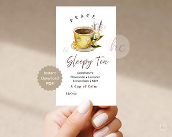 Sleepy Tea Gift Tags, Self Care Gift, Wellness Favor, Teacher Appreciation, Thinking of You