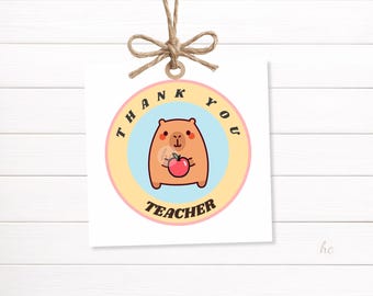 Thank You Teacher Tag – Capybara Printable Gift Label, Classroom Favor Tag