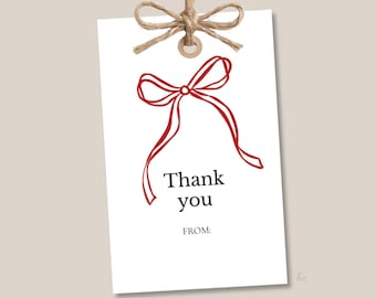 Thank You Gift Tags Printable | Minimal Red Bow Favor Tag | Client & Teacher Appreciation