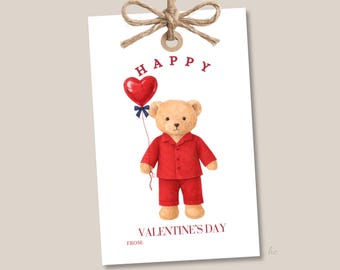 Teddy Bear Valentine Gift Tags Printable, Valentines Day Gifts for Kids, Classroom Valentine Favor