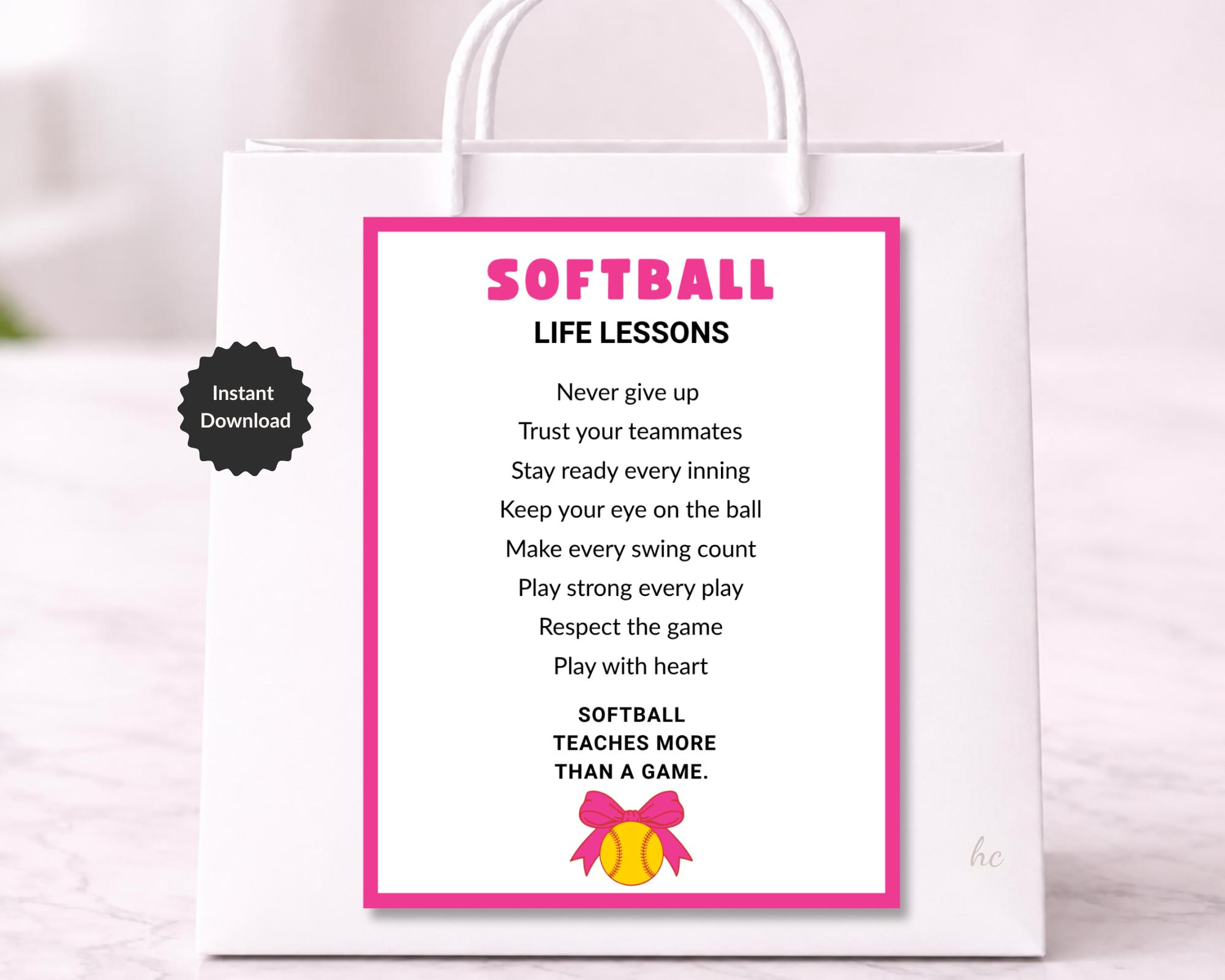 Softball Lessons Frame Softball Life Lessons Printable Card – Team Motivation Player Gift - Etsy