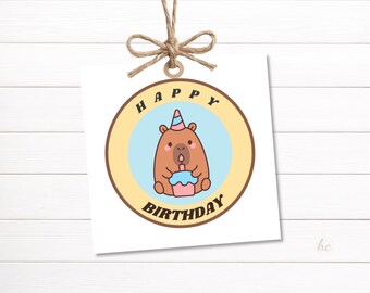 Happy Birthday Capybara Printable – Kids Party Favor Label, Treat Gift, Goodie Bag