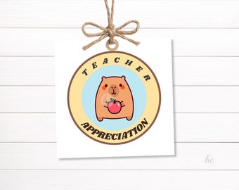 Teacher Appreciation Week Printable – Capybara Thank You Tag, School Gift Label, Classroom Favor