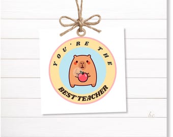 Teacher Award Printable – Capybara Recognition Tag, School Gift Label, End of Year Favor
