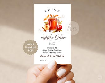Spiced Apple Cider Mix Tags, Fall Favor, Teacher Neighbor Gift, Thanksgiving Printable Download