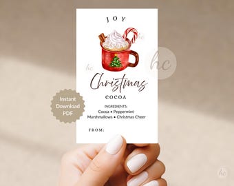 Christmas Cocoa Gift Tags, Hot Chocolate Favor, Neighbor Gift, Teacher Appreciation, Secret Santa