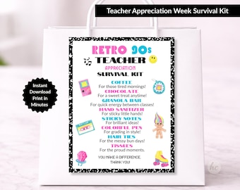 90s Retro Teacher Survival Kit Printable Tags – Teacher Appreciation Week Staff Gift