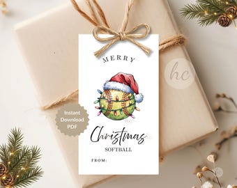 Softball Christmas Tags, Team Favor, Coach Appreciation, Player Gift, Printable Download