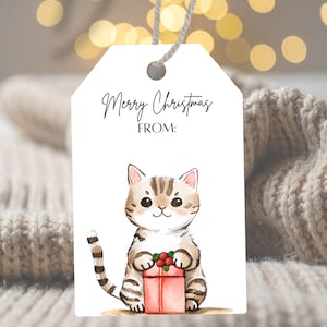 Watercolor Christmas Cat Gift Tags • Holiday Kitten Labels • Instant Download