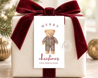 Personalized Christmas Gift Tags, Custom Teddy Bear Printable, Holiday Labels