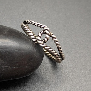 Handmade Sterling Silver Intertwined Rope Ring - Oxidized Minimalist Stackable Rings