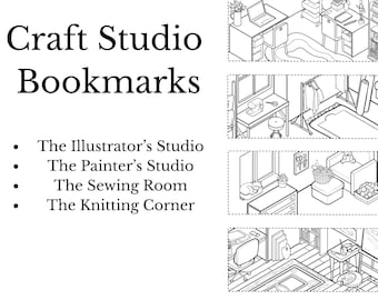 Isometric Craft Studio Coloring Bookmarks | US Letter, A4, & PNG Files