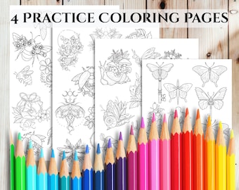 Cottagecore Insect Coloring Pages | Printable Practice Sheets (A4 + Letter)