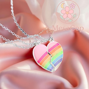 BFF Rainbow Heart Necklace Set – Colorful Best Friends Pendant Jewelry for Girls
