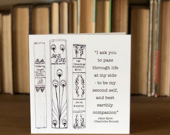 Jane Eyre romantic card for book lovers,  “I ask you to pass through life at my side” Charlotte Bronte anniversary, wedding or valentine