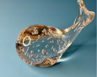 Clear Glass Whale Paperweight