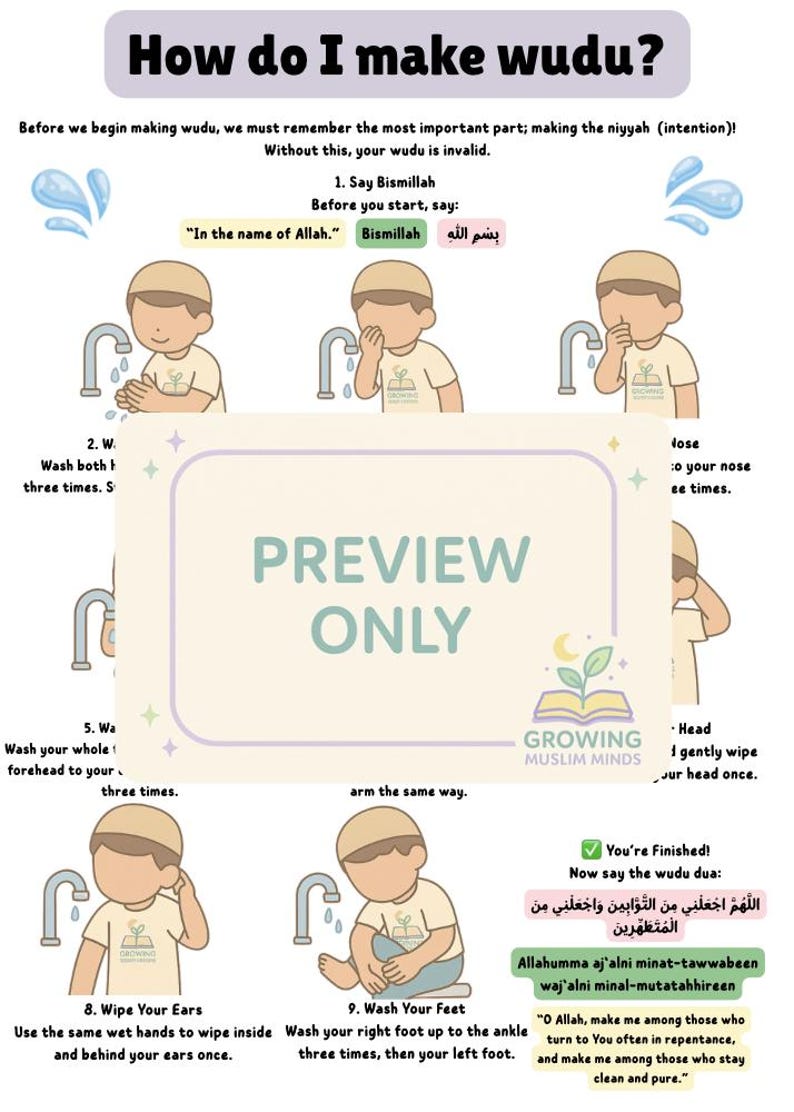 Purification In Islam Islamic Kids Wudu & Salah Worksheet: Muslim Prayer Guide (PDF) - Etsy