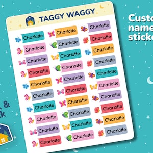 Waterproof Stickers - Dishwasher Safe Labels - School Supply Stickers - Daycare Labels - Custom Name Stickers - Small Labels-Butterfly Style