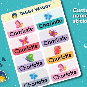 Waterproof Stickers - Dishwasher Safe Labels - School Supply Stickers - Daycare Labels - Custom Name Stickers - Large Labels-Butterfly Style