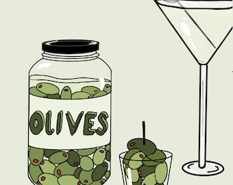 Extra Dirty Olive Art Print: Martini Lover Gift (Digital Download)