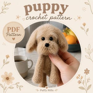 Modello PDF per cane elegante all'uncinetto, tutorial per cucciolo amigurumi soffice, cane di peluche all'uncinetto, modello per cane di peluche, download immediato, fatto a mano