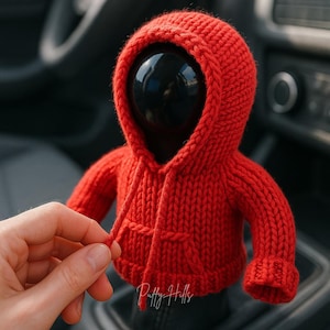 Gearshift Hoodie Crochet Pattern PDF, Car Accessories, Low-Sew PDF Pattern, Cute Red Hoodie
