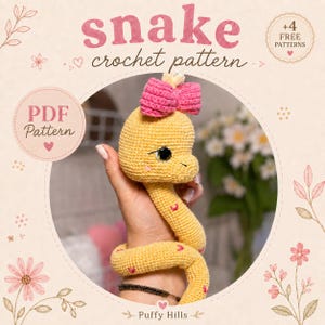 Girl Snake Crochet Pattern PDF, +4 Free Pattern, Amigurumi Snake Pattern, Cute Snake Plushie, Easy Beginner Crochet, No Sew Digital Download