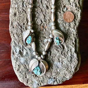 Vintage Navajo Turquoise & Sterling Silver Leaf Necklace | Handcrafted Southwestern Statement Jewelry