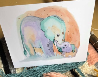 Éléphant mère et bébé carte de vœux vierge carte de la fête des mères
