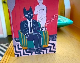 zwarte lodge dale cooper kat blanco wenskaart
