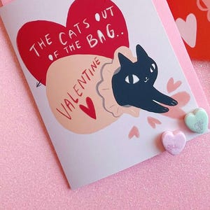 cats out of the bag valentine blank greeting card