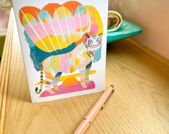 rainbow tiger blank greeting card