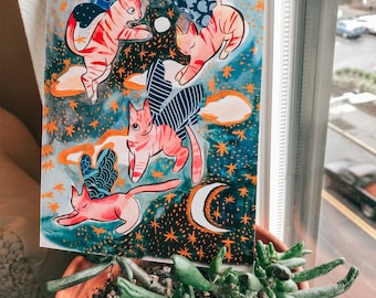 flutter cats 5x7 mini print