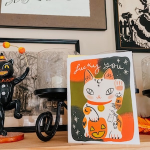 lucky you a lucky cat blank greeting card