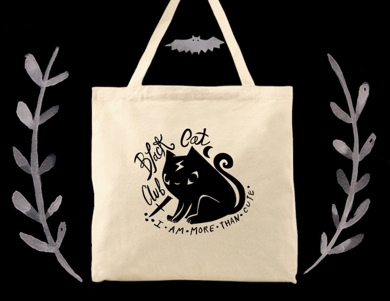Black Cat Club witchy cotton canvas tote