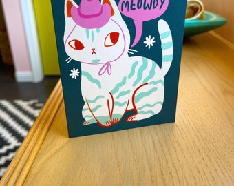 Meowdy the country cat blank greeting card