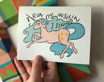 I run on insulin unicorn blank card