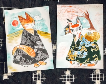 Yuzuki and Yoko 5x7  mini cat prints