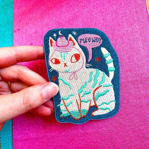 meowdy large iron on cat patch