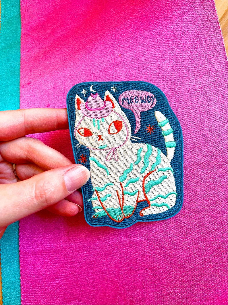 meowdy large iron on cat patch image 1