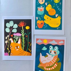 the brightly colored 5x7 cat themed prints