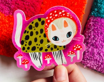 little lady mushroom cat vinyl sticker