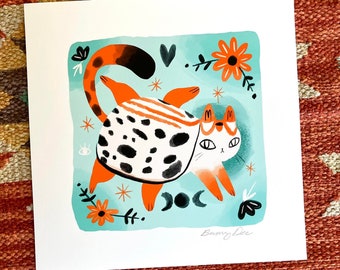 black white and red beetle cat 8x8 matte paper print