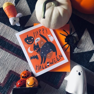 carte de voeux vierge joyeux halloween le chat effrayant