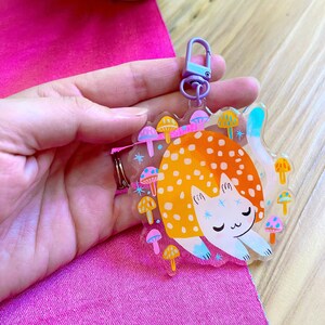 pastel mushroom cat giant keychain