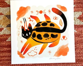 orange beetle cat 8x8 high quality matte paper print