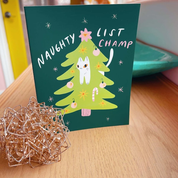 naughty list champ blank cat greeting card